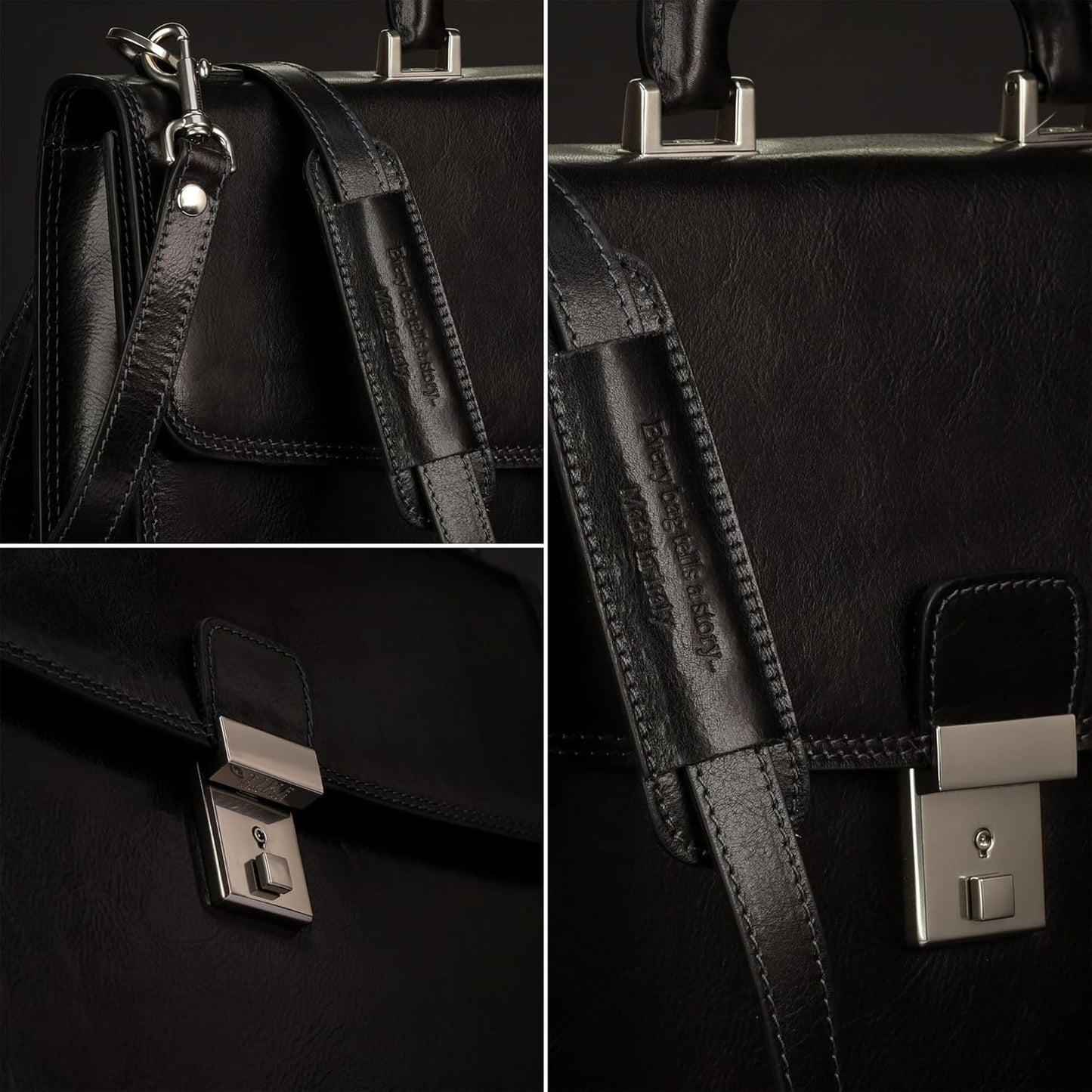 Time Resistance Leather Briefcase - Italian Handmade Leather Laptop Bag - Handbag for Men