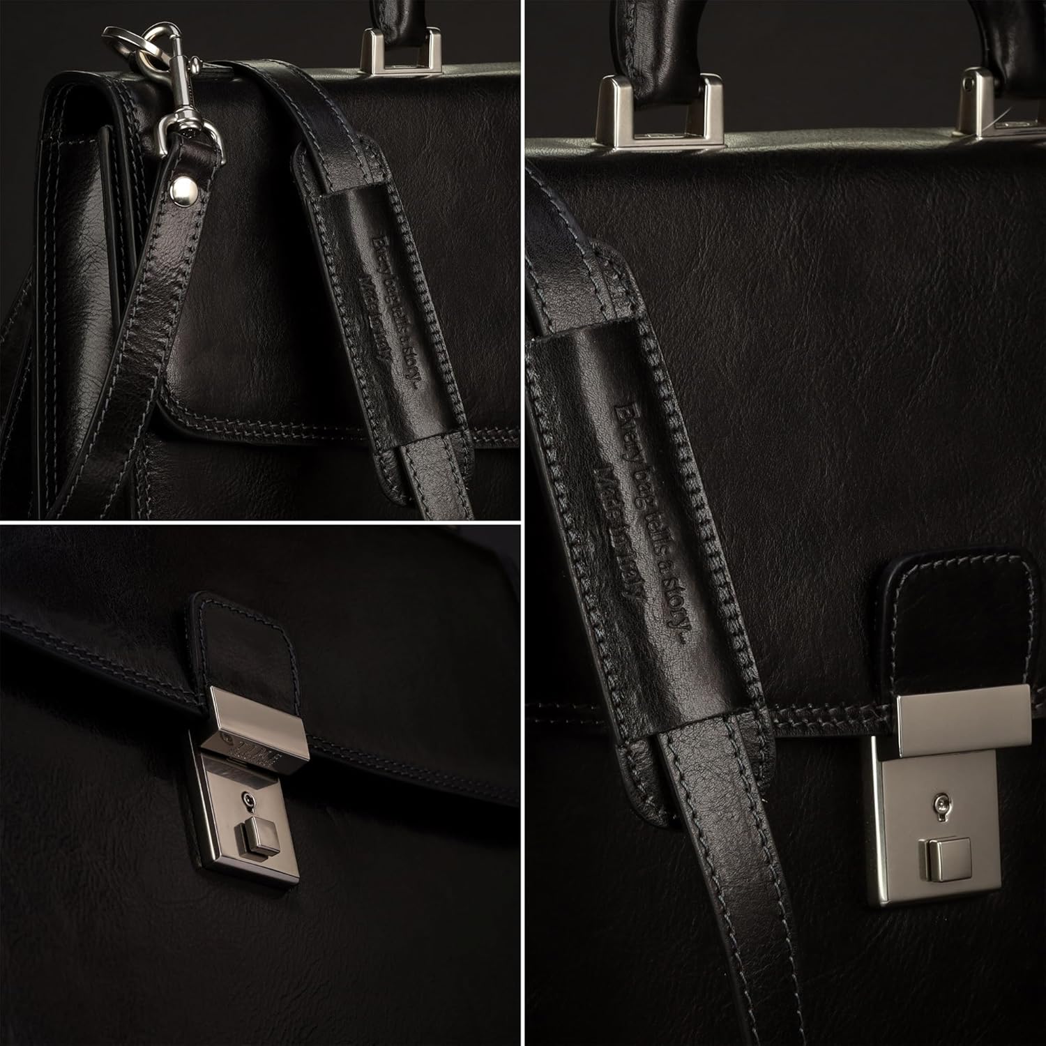 Time Resistance Leather Briefcase - Italian Handmade Leather Laptop Bag - Handbag for Men