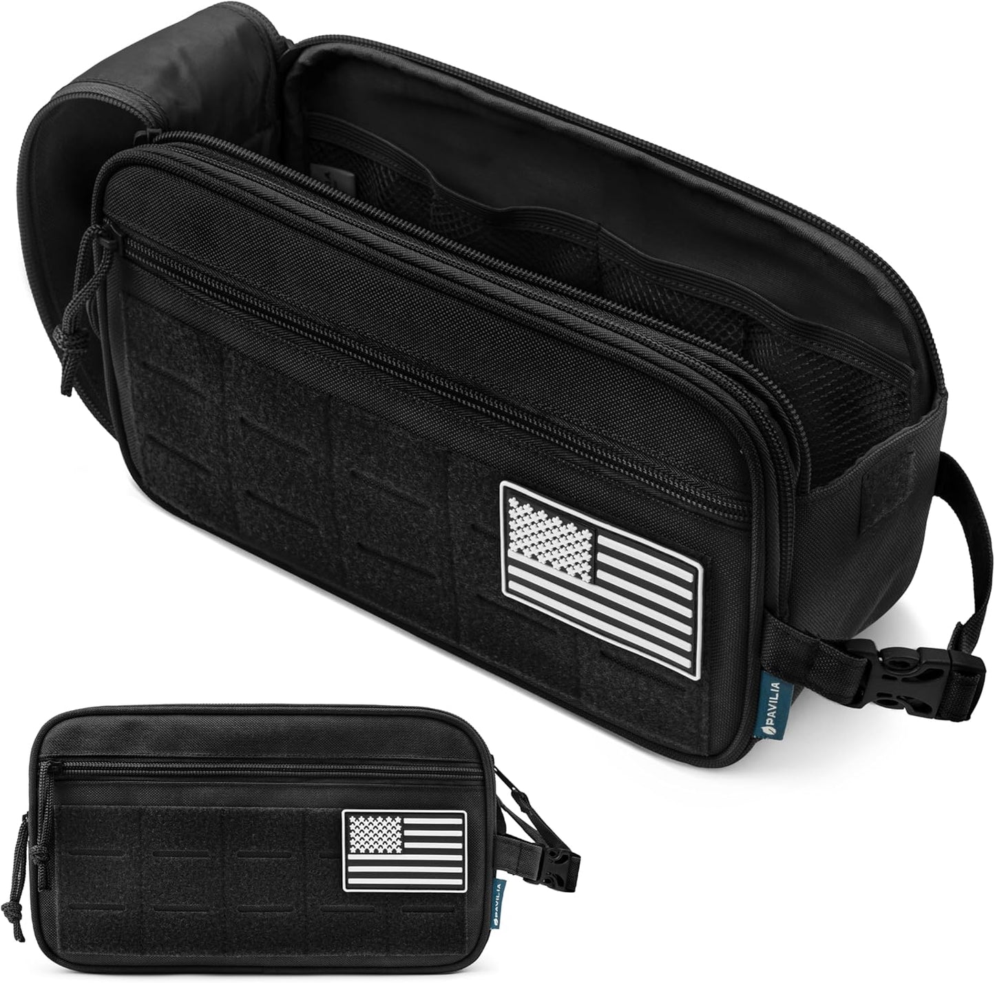 PAVILIA Tactical Toiletry Bag for Men, Travel Hygiene Bag, Military Gear Dopp Kit, Water Resist
