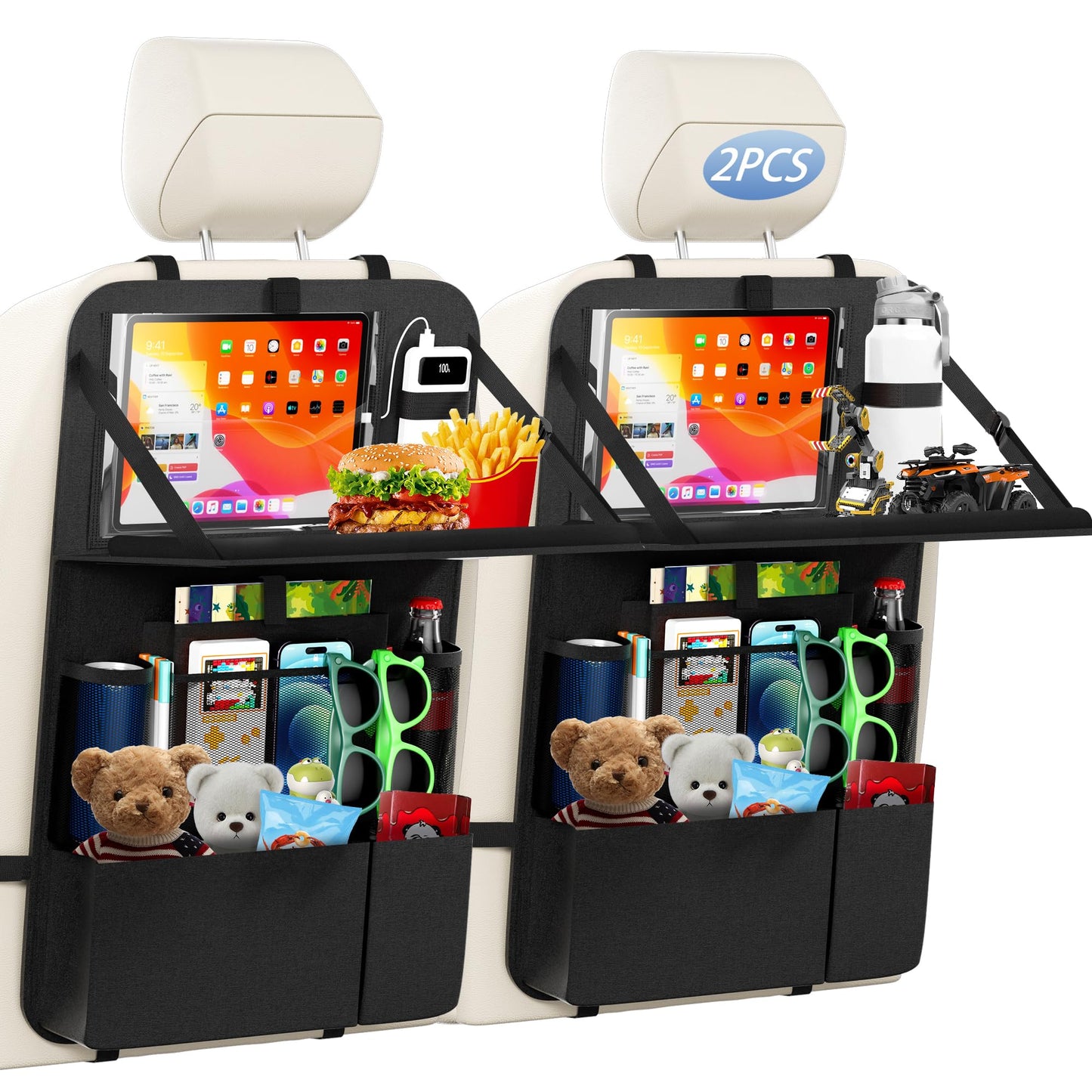 KaiCross Car Backseat Organizer with Table Holder,10 Storage Pockets Backseat Car Organizer and