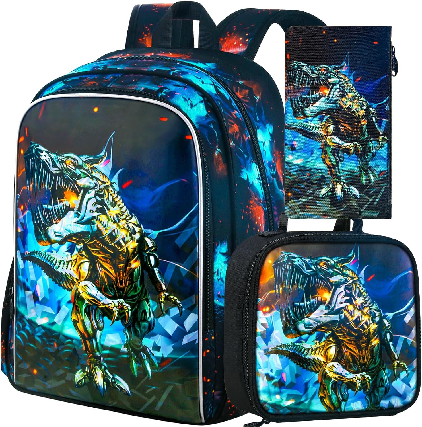 CCJPX 3PCS Kids Backpack for Boys, 16 Inch Dinosaur Water Resistant Preschool Backpacks