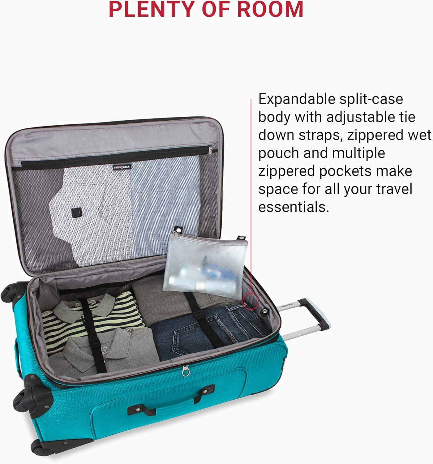 SwissGear Sion Softside Expandable Luggage – Medium Checked Suitcase with 360 Degree Wheels & Retractable Handle – 25 Inch, Perfect for 1-7 Night Trips – Teal