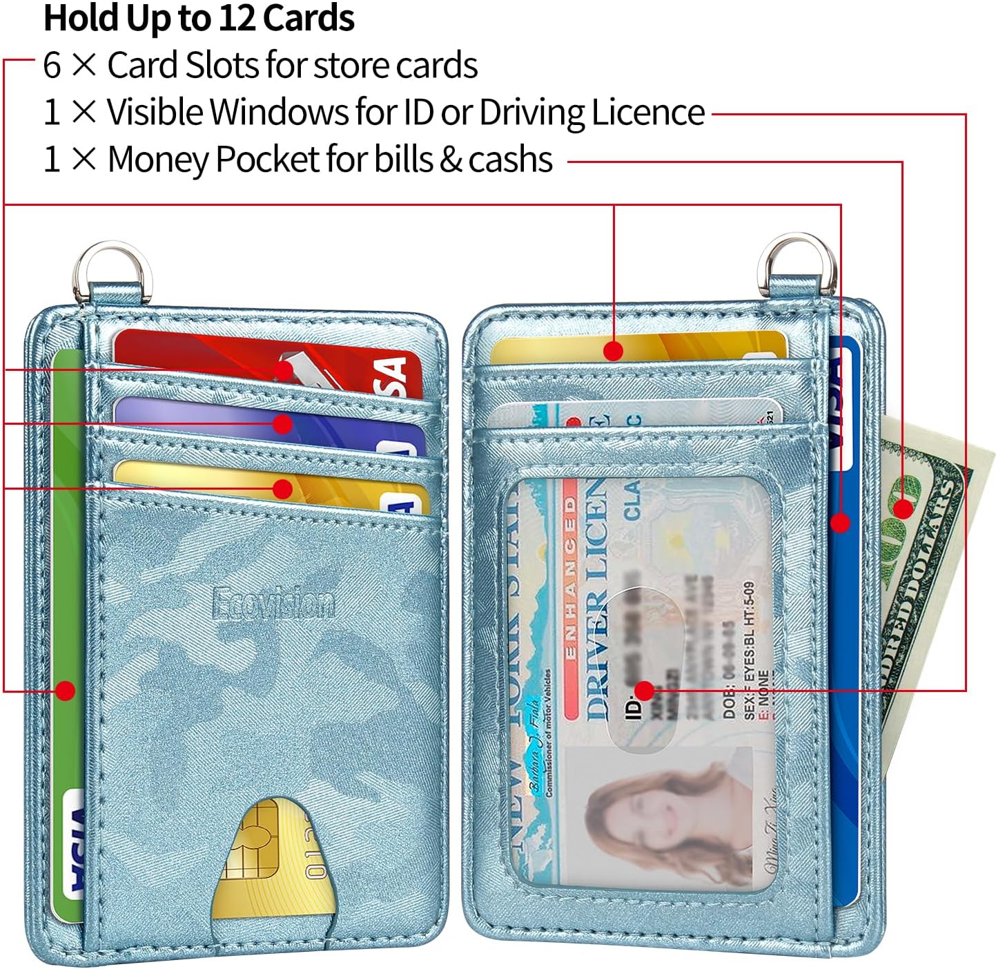 EcoVision Slim Minimalist Front Pocket Wallet, RFID Blocking Credit Card Holder Wallet with Detachable D-Shackle for Men Women