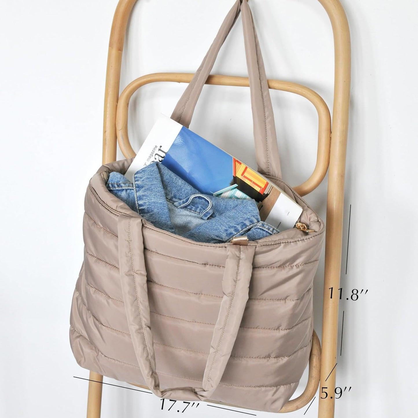 HOXIS Puffer Tote for Women Quilted Shoulder Handbag Lightweight Weekender Bag Purse for Work Travel Gym Shop