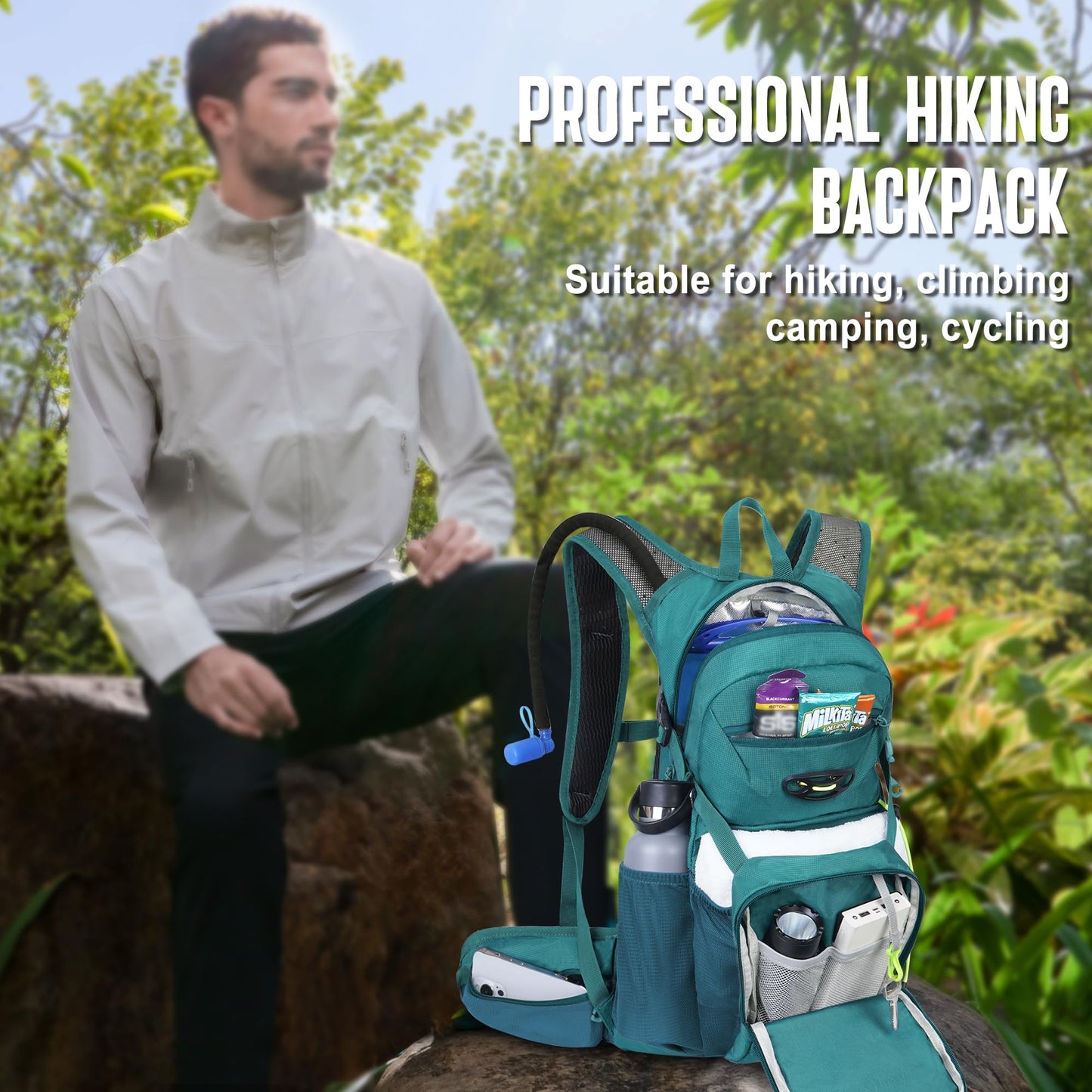 N NEVO RHINO Hydration Backpack, 18L Hiking Backpack with 3L Water Bladder