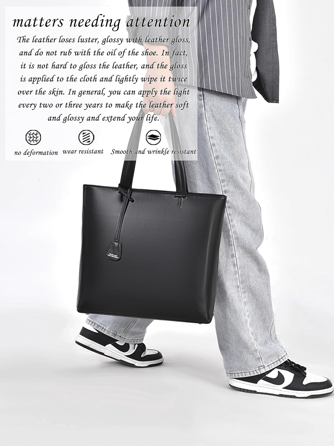 FSD.WG Men's Tote Bag,Business Bag, Leather Briefcase,Elegant Leather（PU）,Large Capacity,Black
