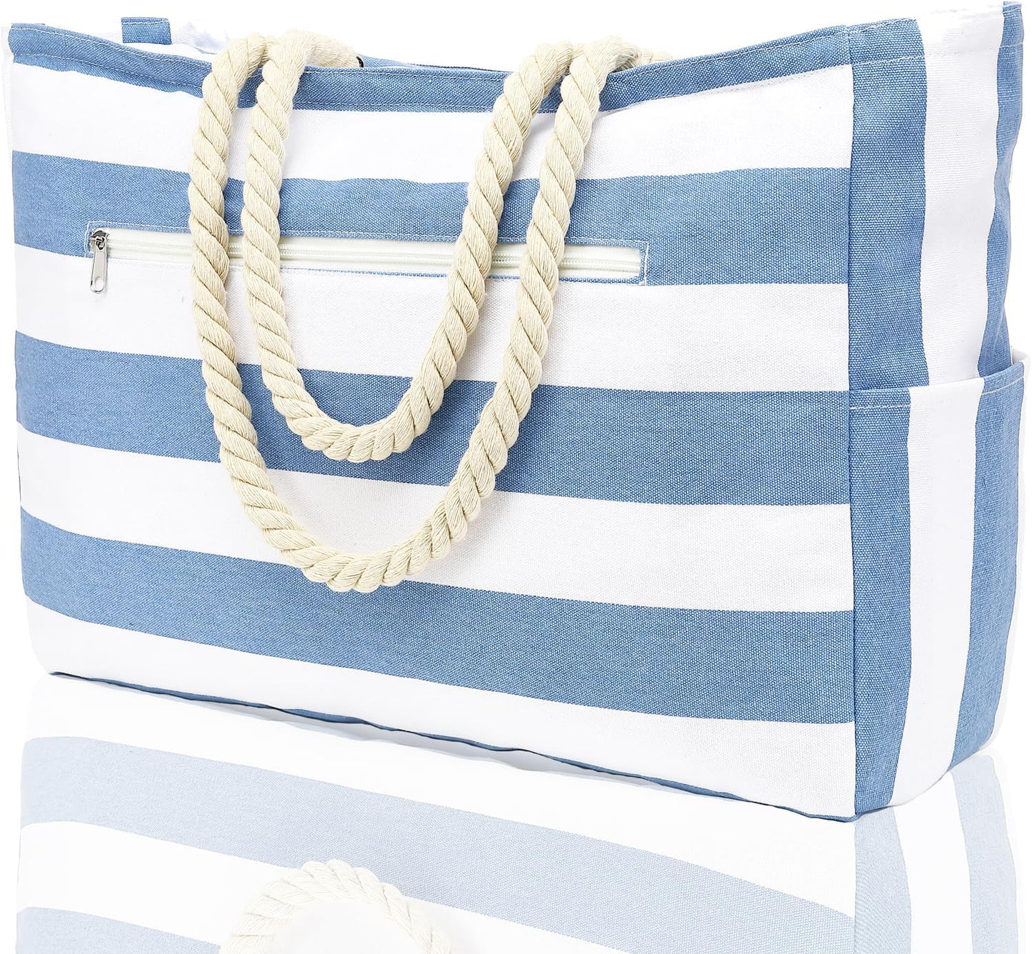 Large Beach Bag for Women, Waterproof Travel Tote Bag with Lunch/Wet Pocket for Weekender, Sandproof, Zipper Closure
