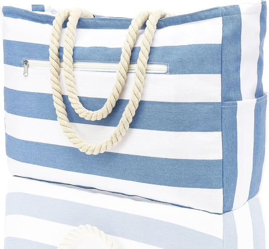 Large Beach Bag for Women, Waterproof Travel Tote Bag with Lunch/Wet Pocket for Weekender, Sandproof, Zipper Closure