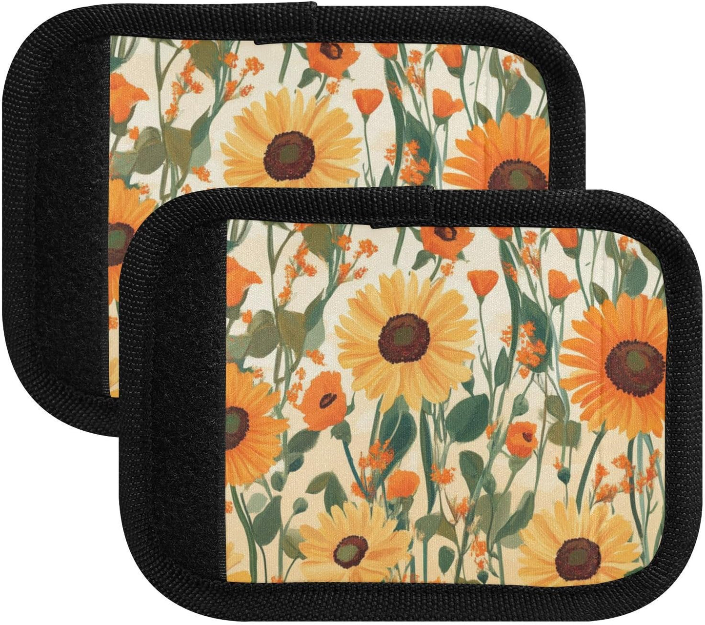 Cute Sunflowers and Poppy Flowers 2 Pack Luggage Handle Wraps Covers for Suitcase Identifiers Bag Tags Travel Accessories