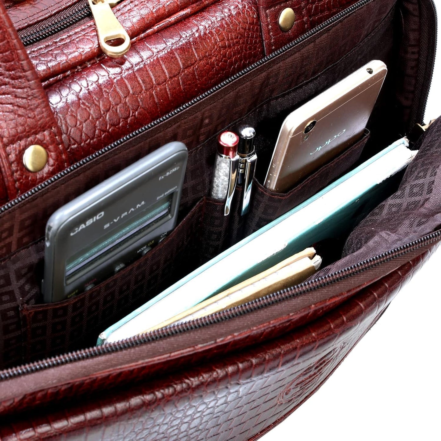 DA LV Full Grain Leather Laptop Briefcase for Men Top Choice Gifts Laptop Bag Multiple 16'' Compartments Brass Hardware