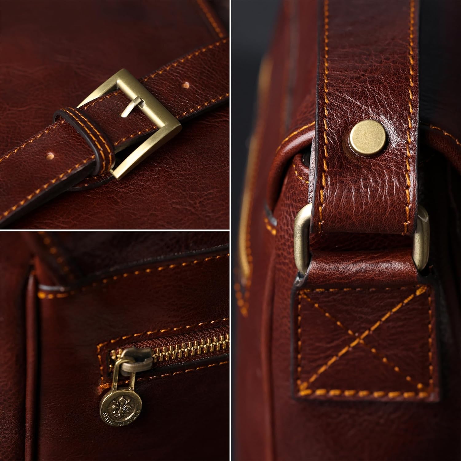 Time Resistance Leather Messenger Bag for Men, Handmade Crossbody Bag, Shoulder Bag Made in Italy