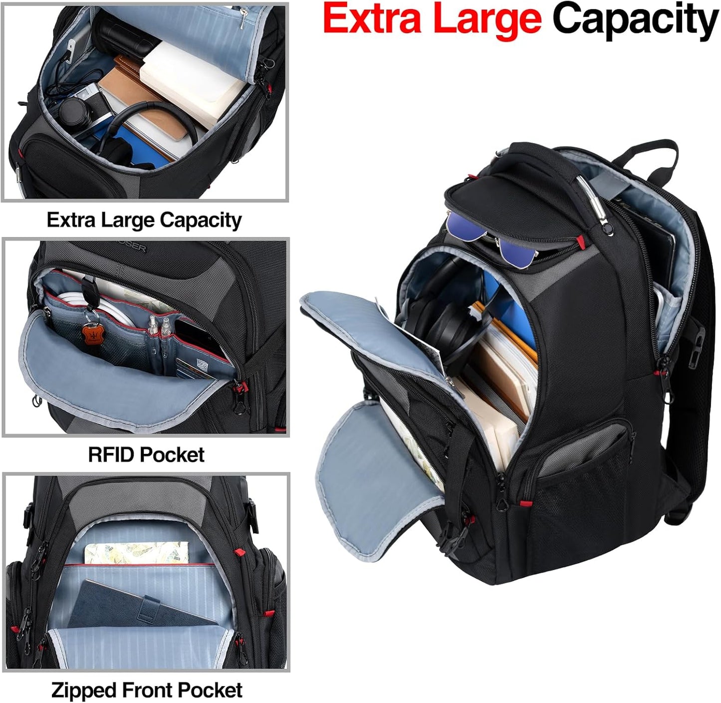 KROSER Travel Laptop Backpack 17.3 Inch XL Computer Backpack with Hard Shell Saferoom RFID Pockets