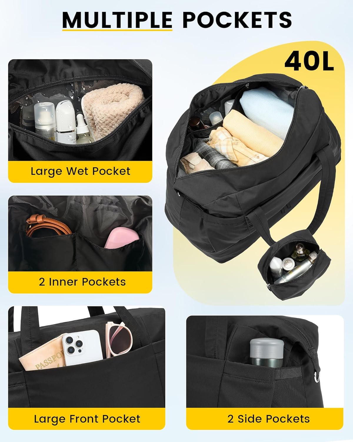 Vorspack Duffle Bag for Travel - 40L Gym Bag for Women Men Personal Item Travel Bag with Shoe