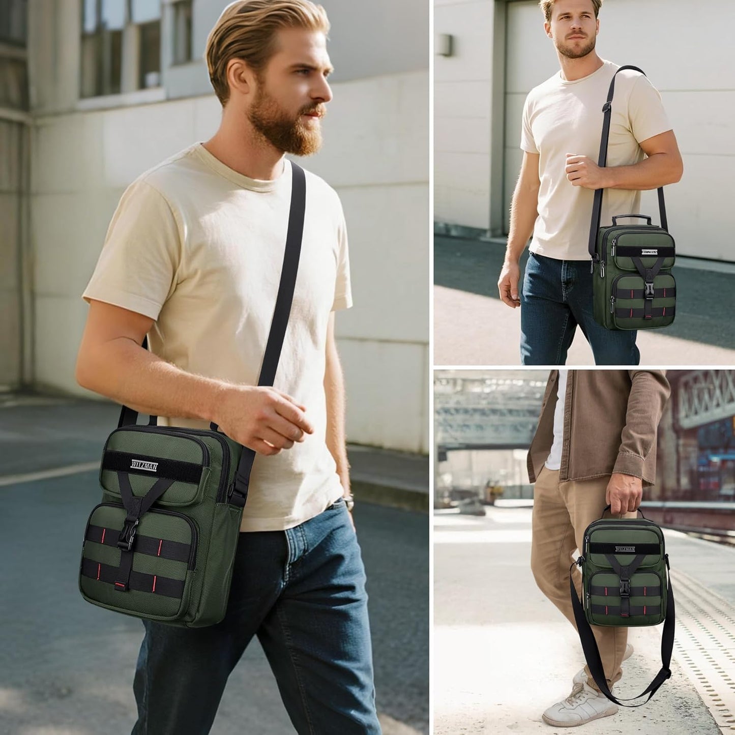 WITZMAN Crossbody Bag for Men Travel Small Shoulder Bags Lightweight Man Purse Messenger Bag for Casual Daliy Work Traveling