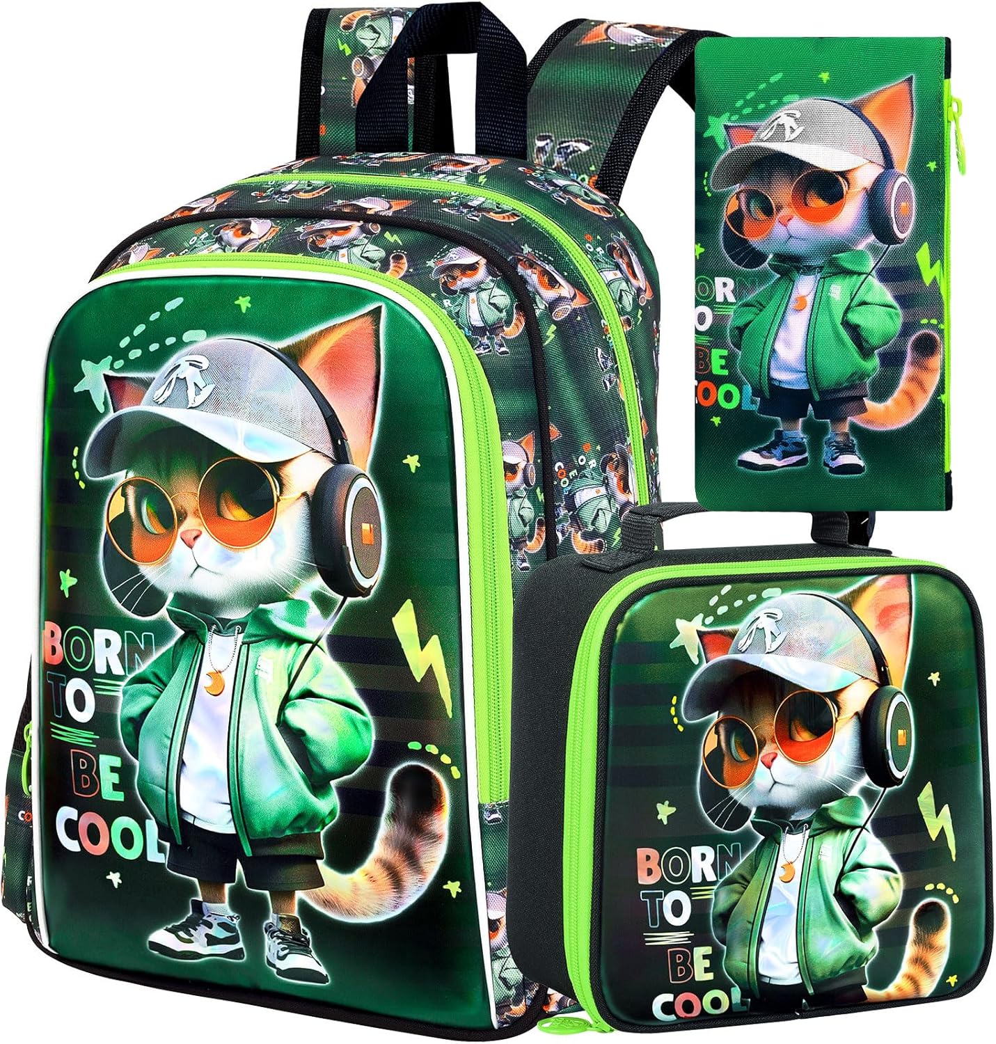 3PCS Dinosaur Backpack for Boys, 16 Inch Kids Water Resistant Preschool Elementary Kindergarten Bookbags and Lunch Box