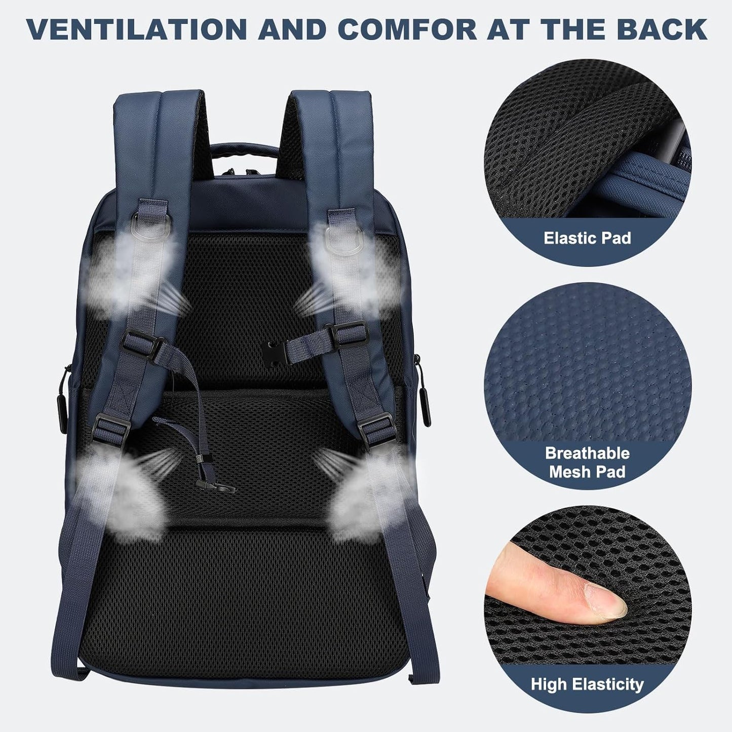 Large Capacity Water Resistant Laptop Backpack, 17 Inch Airplane Approved Durable Bag for College, Business Travel, Blue