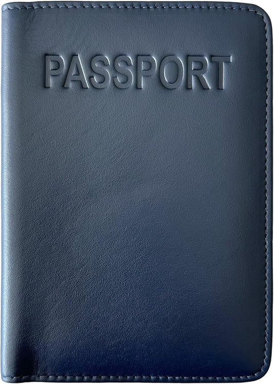 Navy Basic Genuine Leather RFID Passport Cover