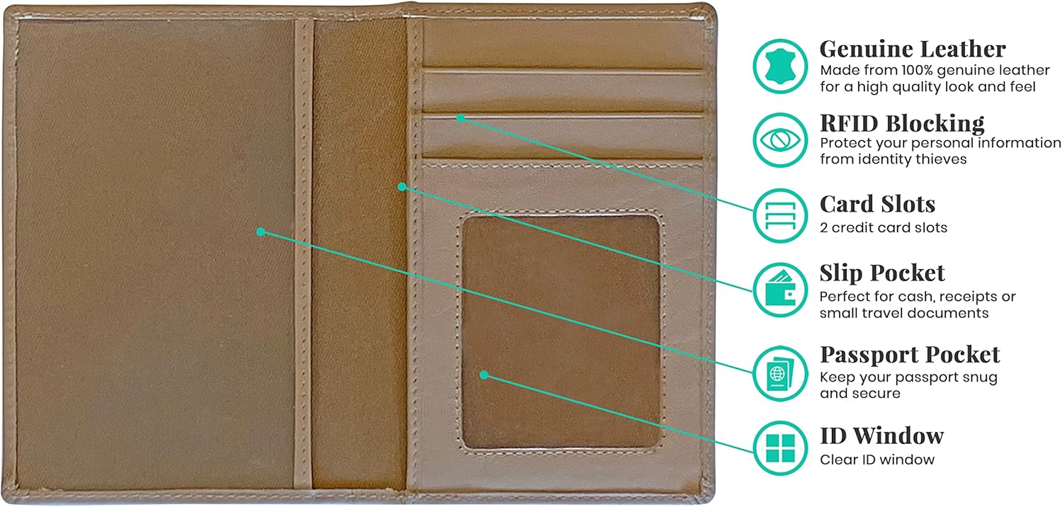 Personalized Monogrammed Taupe Leather RFID Passport Wallet and Luggage Tag