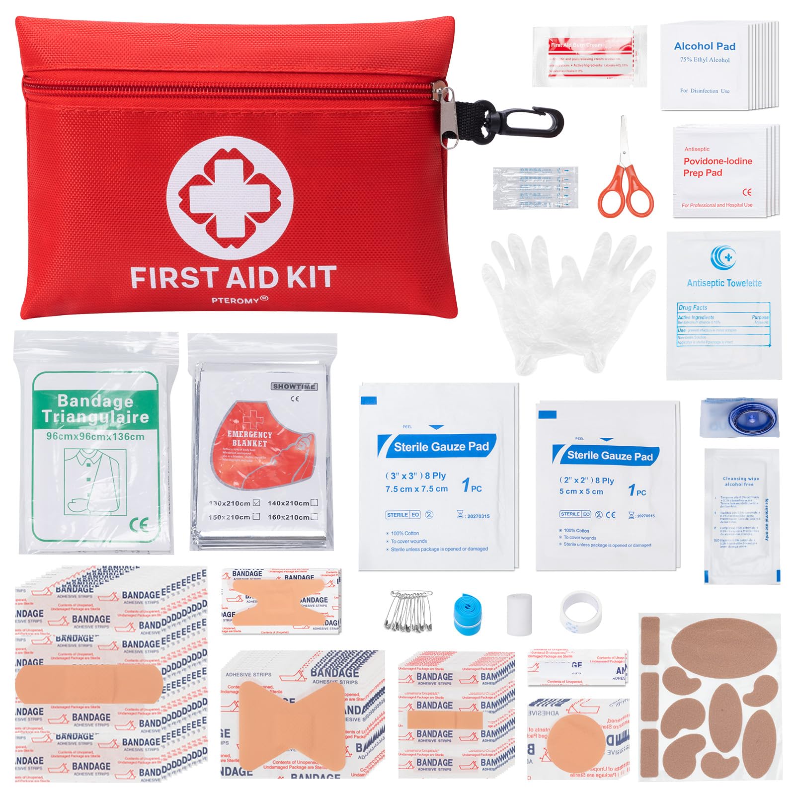 PTEROMY 150 Piece Mini First Aid Kit, Portable Small Emergency Kits Compact 1st Aid Kit for Car