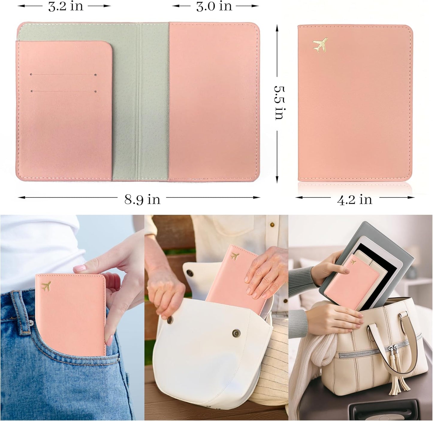 Passport Holder for Travel Essentials,RFID Blocking Passport Cover Case for Travel Accessories,Travel Wallet for Women Men (Pink)