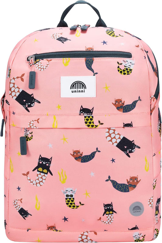uninni 16" Kid's Backpack for Girls and Boys Age 6+ with Padded, and Adjustable Shoulder Straps. Fits for Height 3'9" Above Kids (Cat Mermaid Pink)