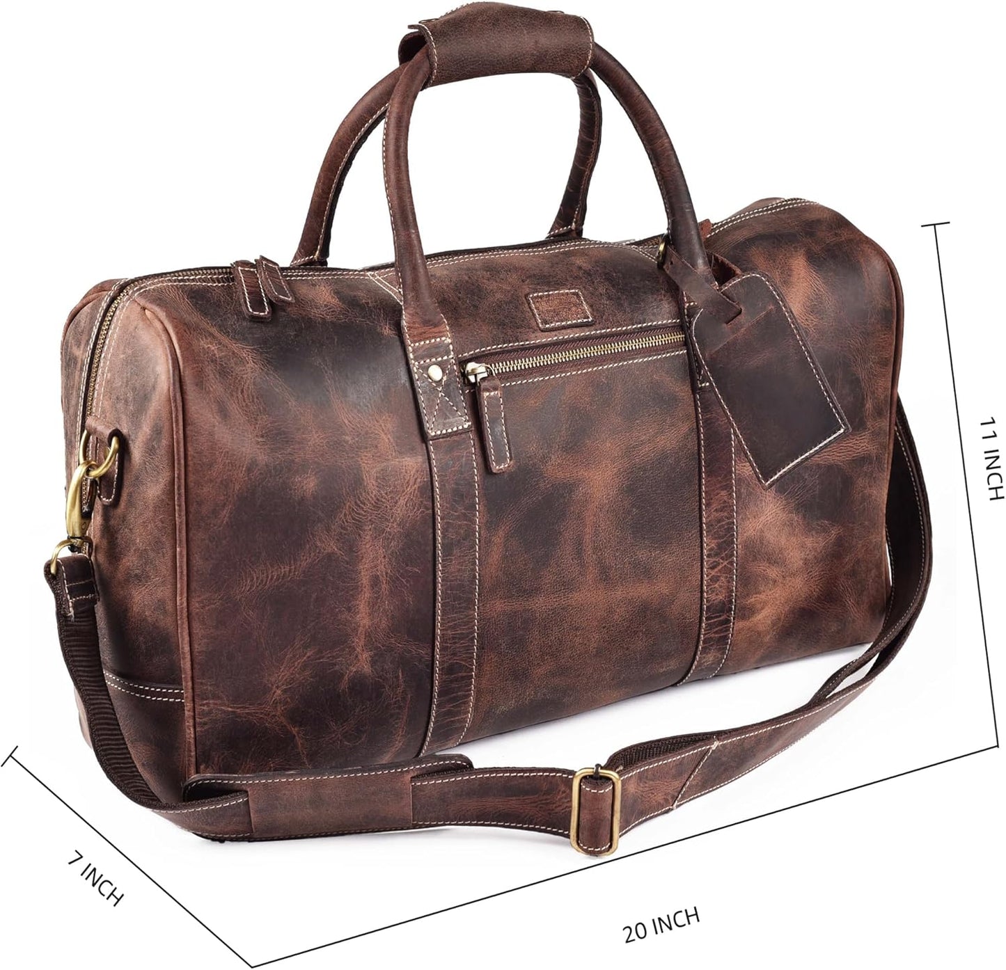 Leather Village Leather Duffel Bags for Men & Women-Stylish Travel Weekender Carry-On Sports Gym Overnight Luggage Bag - 20 Inch - Rustic Brown