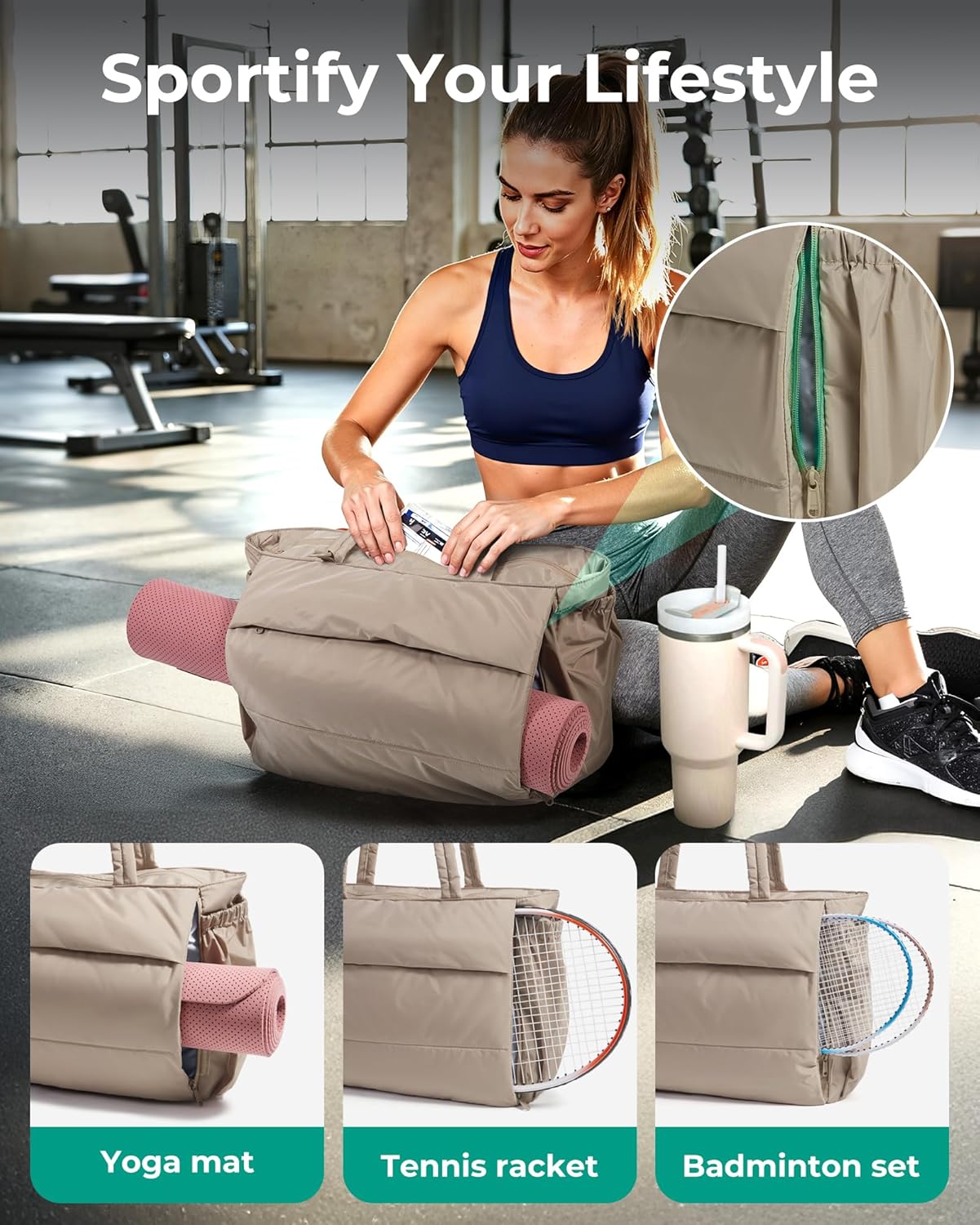 BAGSMART Puffy Bubble Tote Bag for Women, 22L Gym Bag for 40oz Tumbler, Work Handbag for Travel