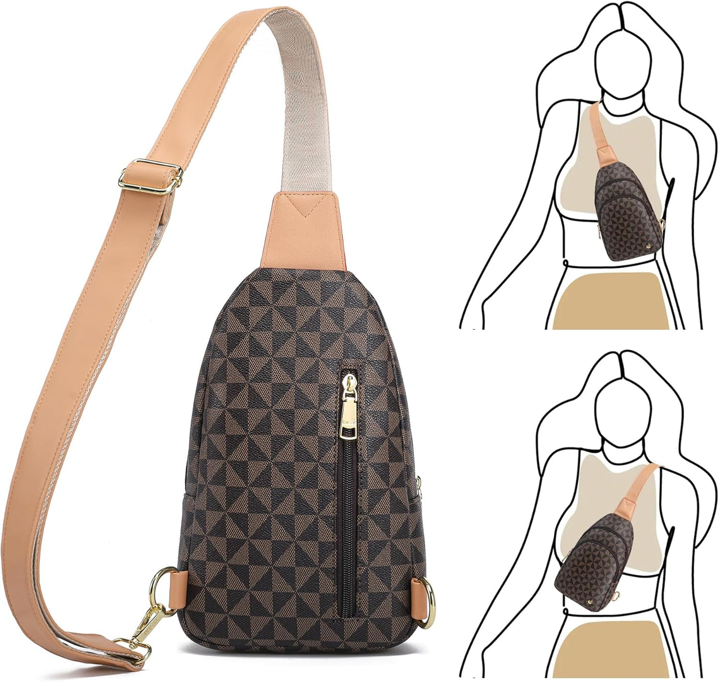 INICAT Crossbody Sling Bags Travel Cross Body Purses Faux Leather Fanny Packs Chest Bag for Women