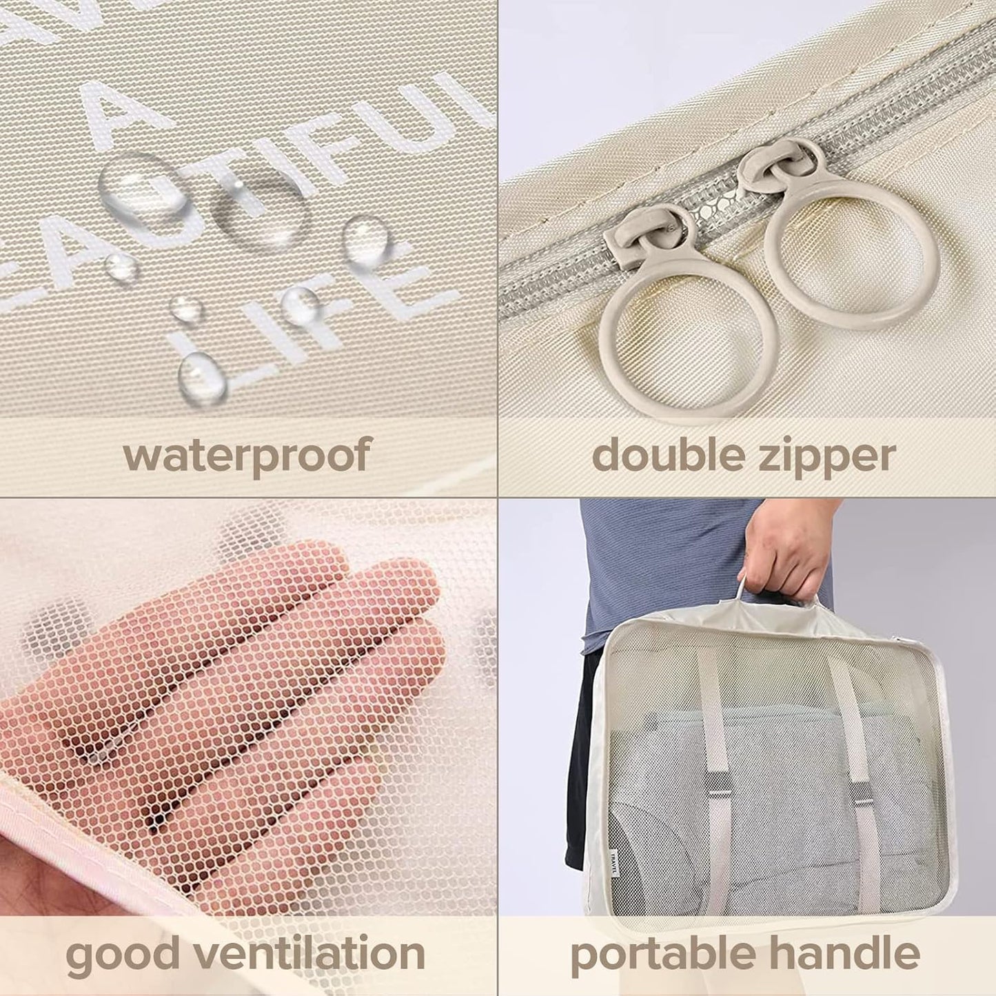 8 Set Packing Cubes for Suitcases, Travel Luggage Packing Organizers for Travel Accessories(BEIGE)