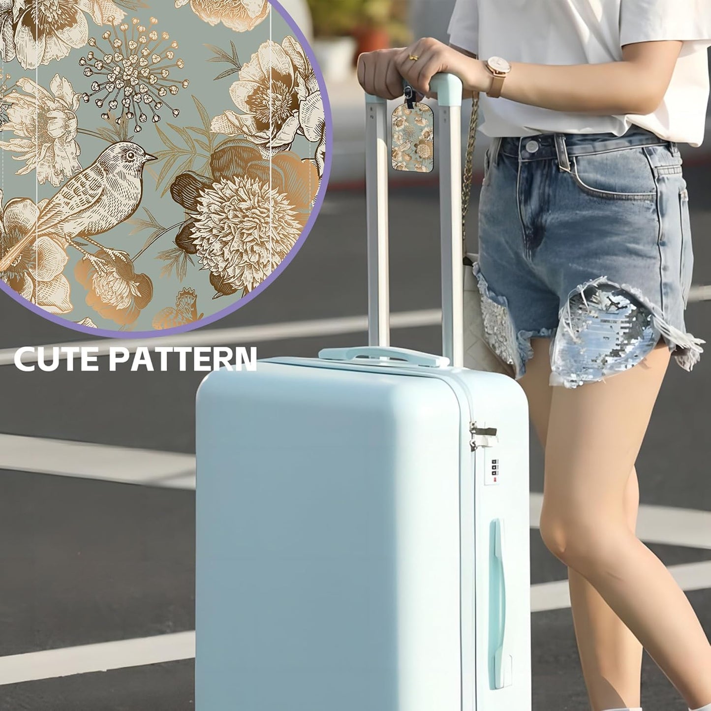 2 Pack Luggage Tags Vintage Gold Floral PU Leather Baggage Handbag Suitcase Tags with Secure Strap Privacy Cover ID Labels,Business Travel Baggage Tag Identifier