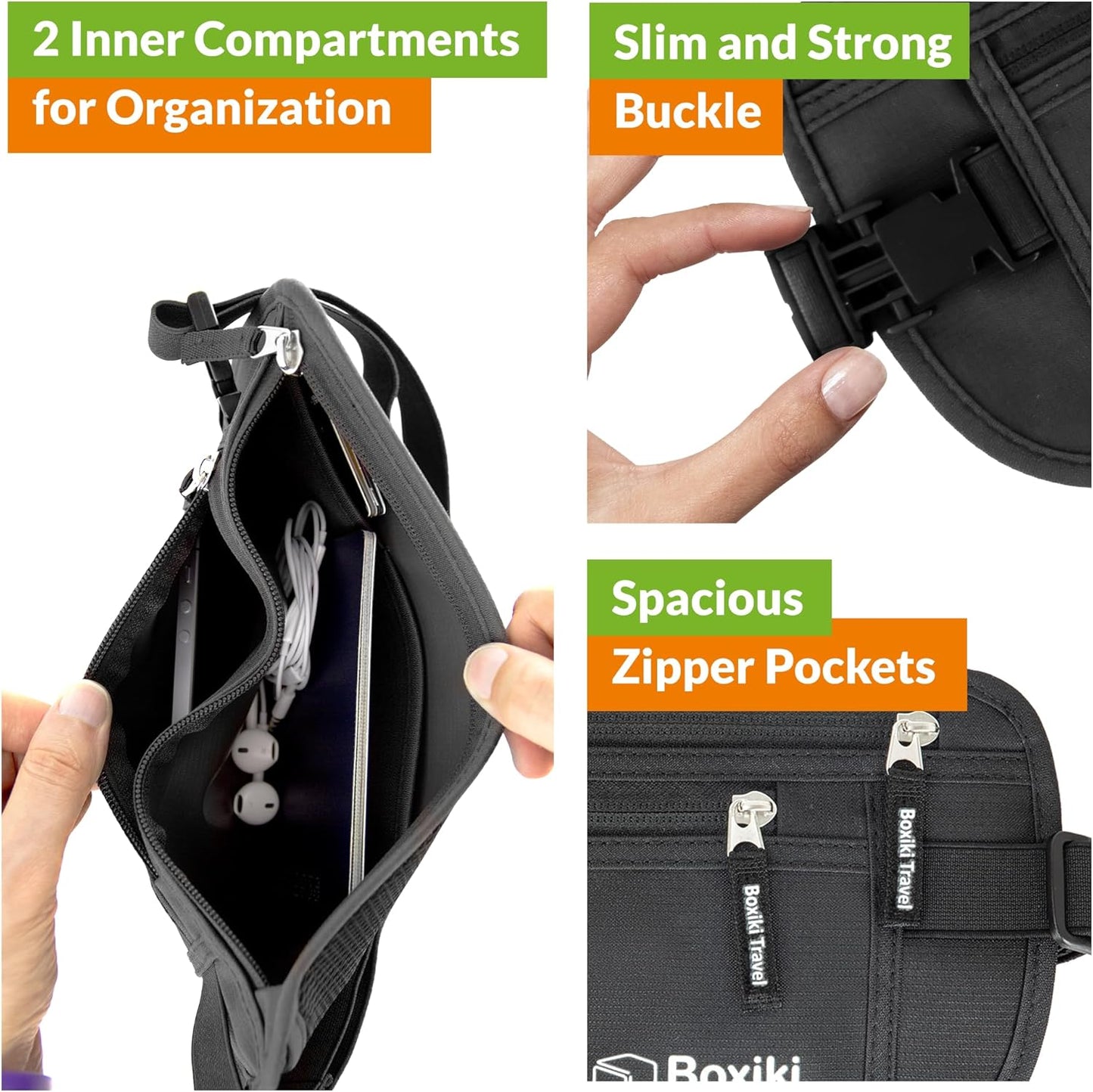 Boxiki Travel Money Belt with RFID Sleeves Set - Secure Travel Pouch and RFID Card Holder to Protect Cash, Credit Cards and Travel Documents for Men and Women