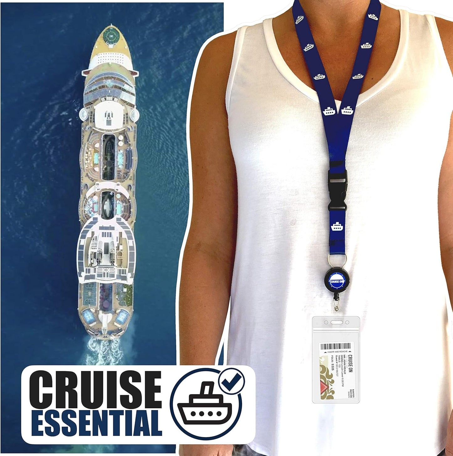 Carnival Cruise Luggage Tag Holders (4 Pack) & Lanyards (2 Pack), Large, Clear & Waterproof, Cruise Essentials 2025-2026 for Ship Cards & Baggage – Durable Travel Accessories (Blue & Royal)
