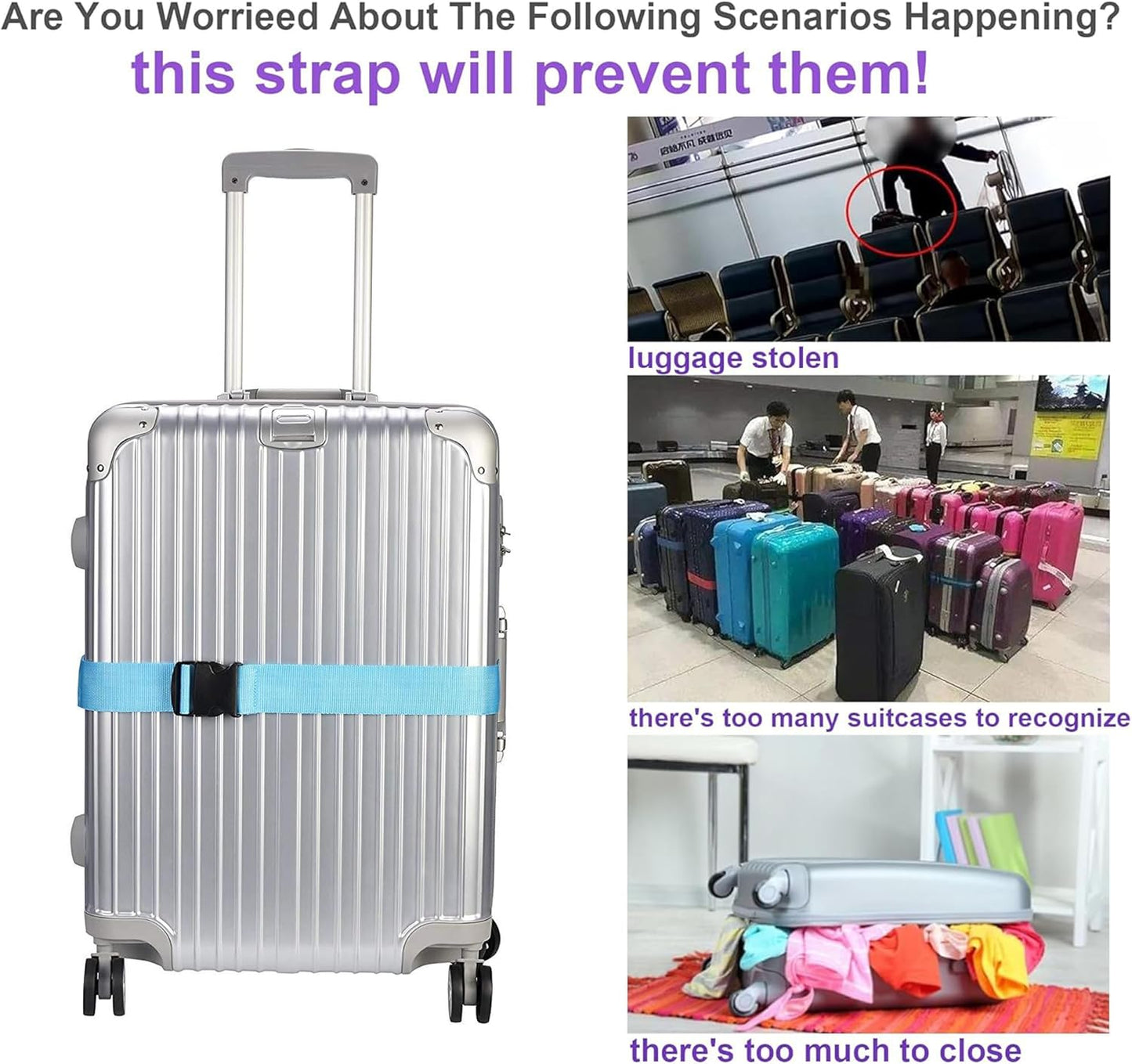 Suitcase Belts, Adjustable Luggage Straps, The Belt to Keep Your Suitcase Secure While Traveling, Premium Accessory for Travel Accessories