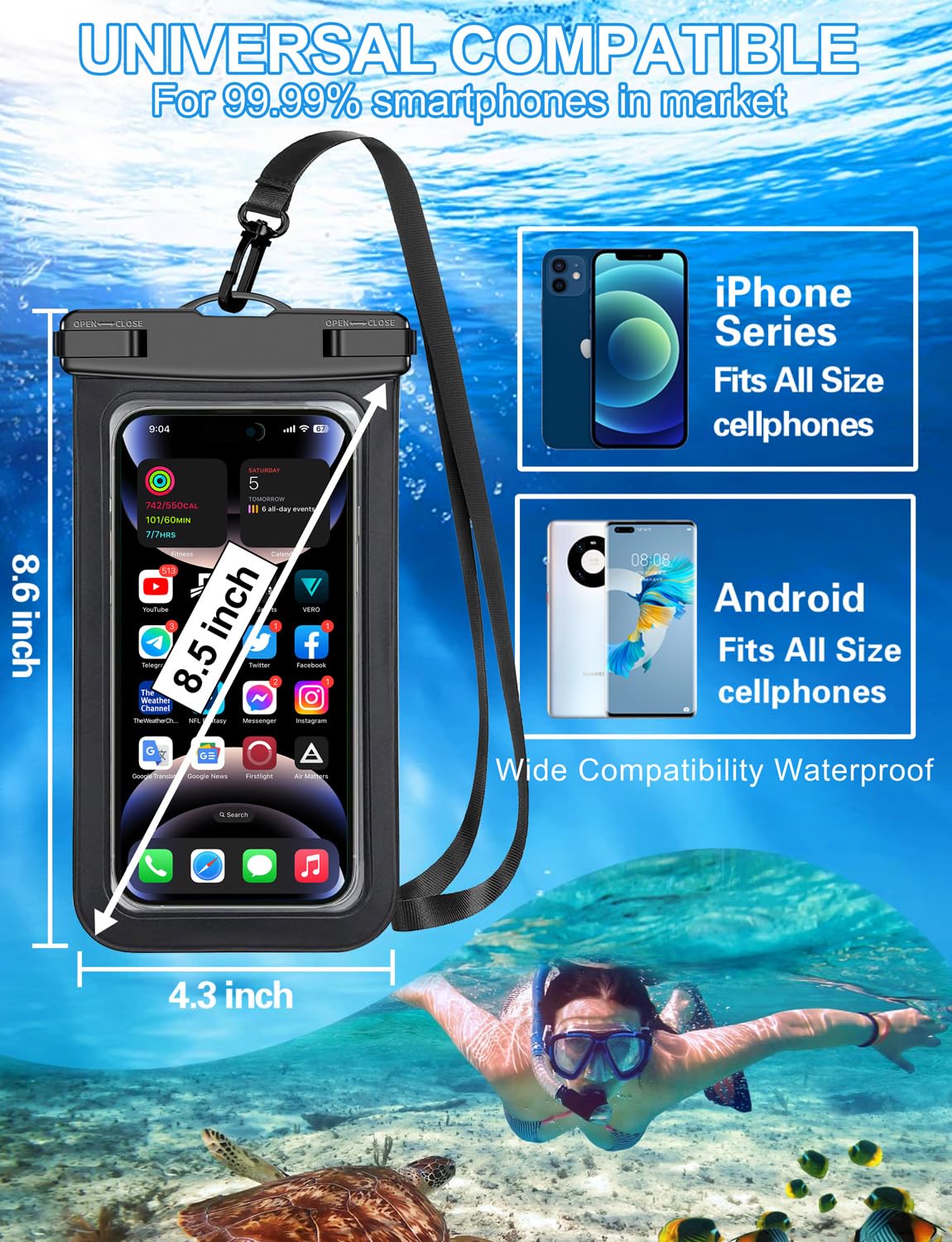 Waterproof Phone Pouch,2 Pack Black White Phone Waterproof Case,Cell Phone Dry Bag,Protection