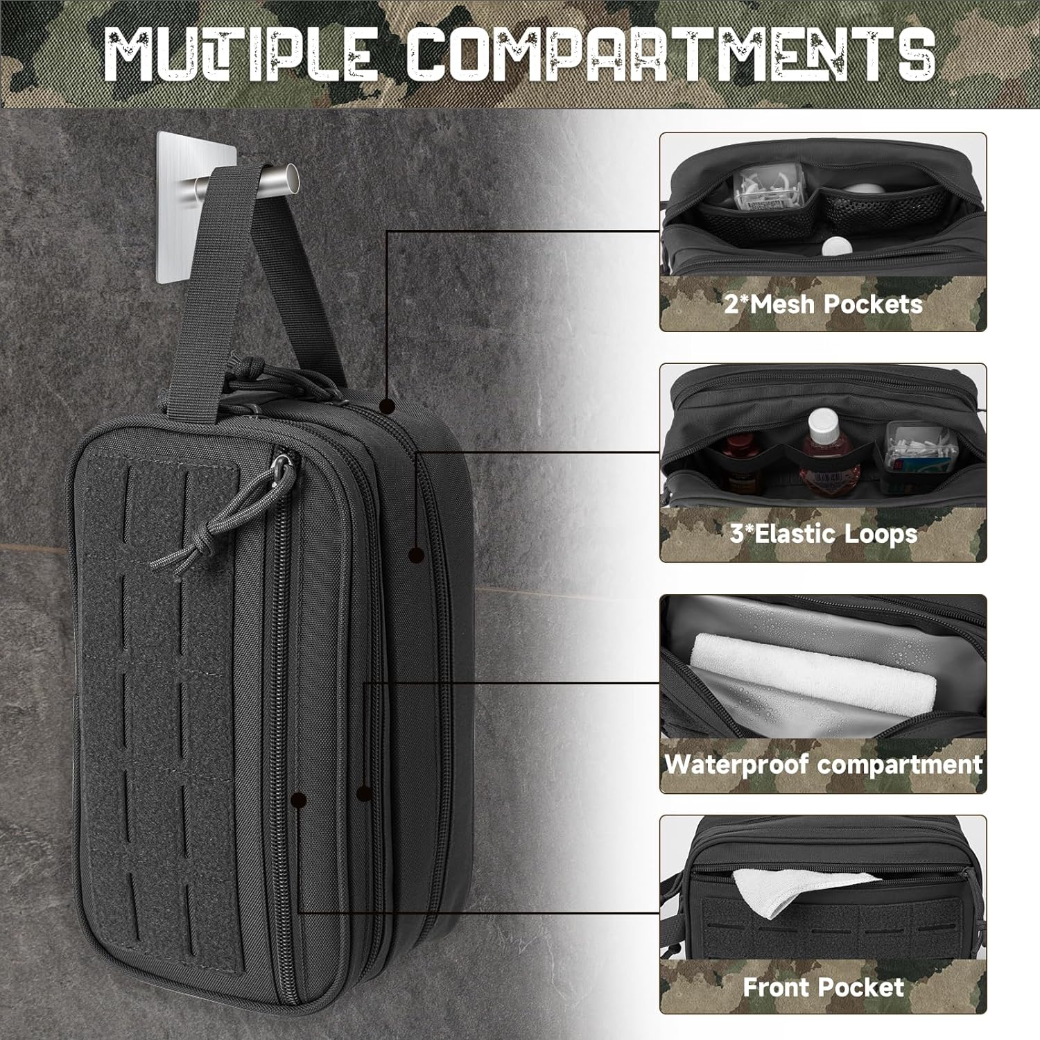 QT&QY Tactical Toiletry Bag For Men Hygiene Bag EDC Military Tool Molle Pouches Small Dopp Kit Mens