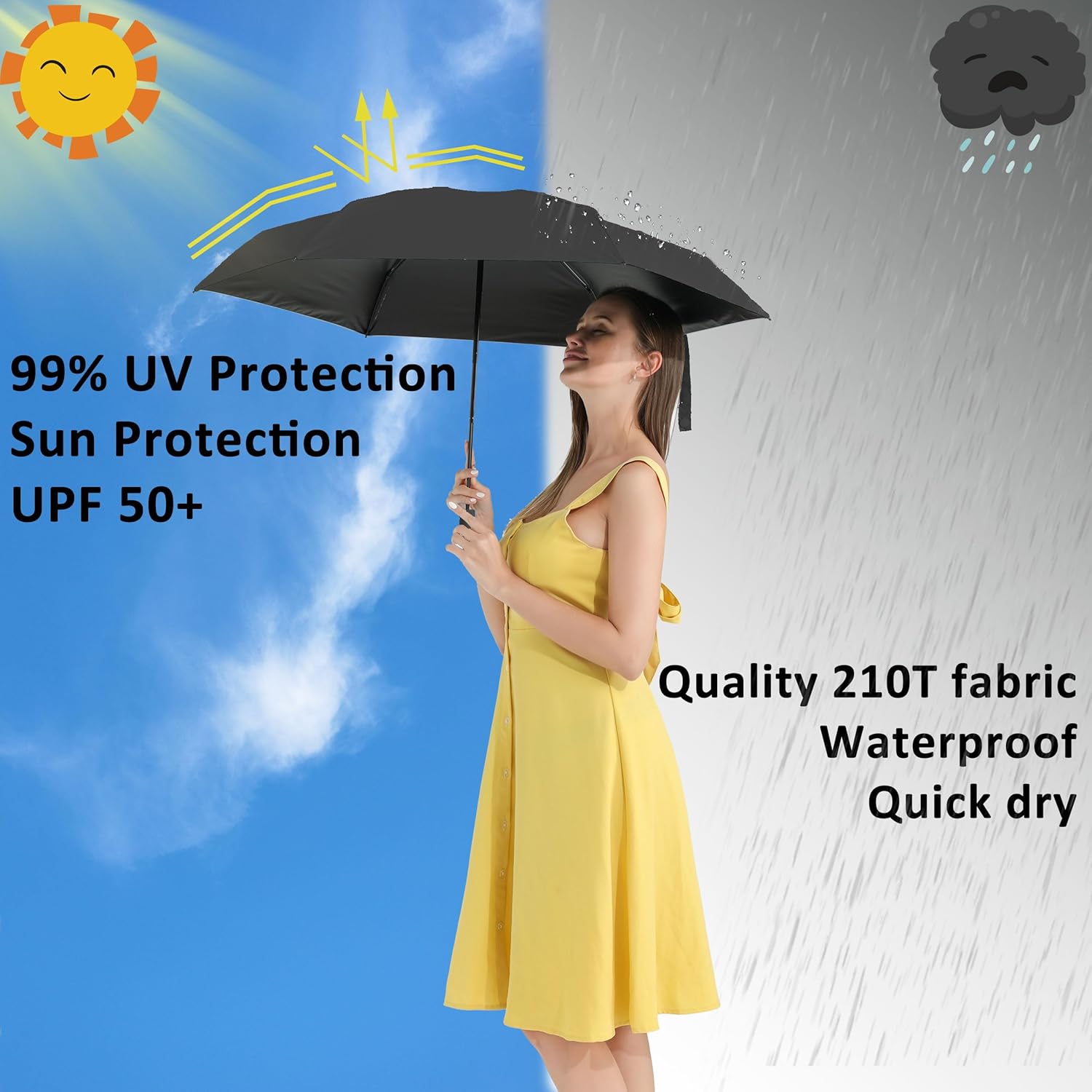 BAODINI Small UV Protection Travel Umbrella Compact for Rain and Sun UPF 50+ Windproof Portable 42
