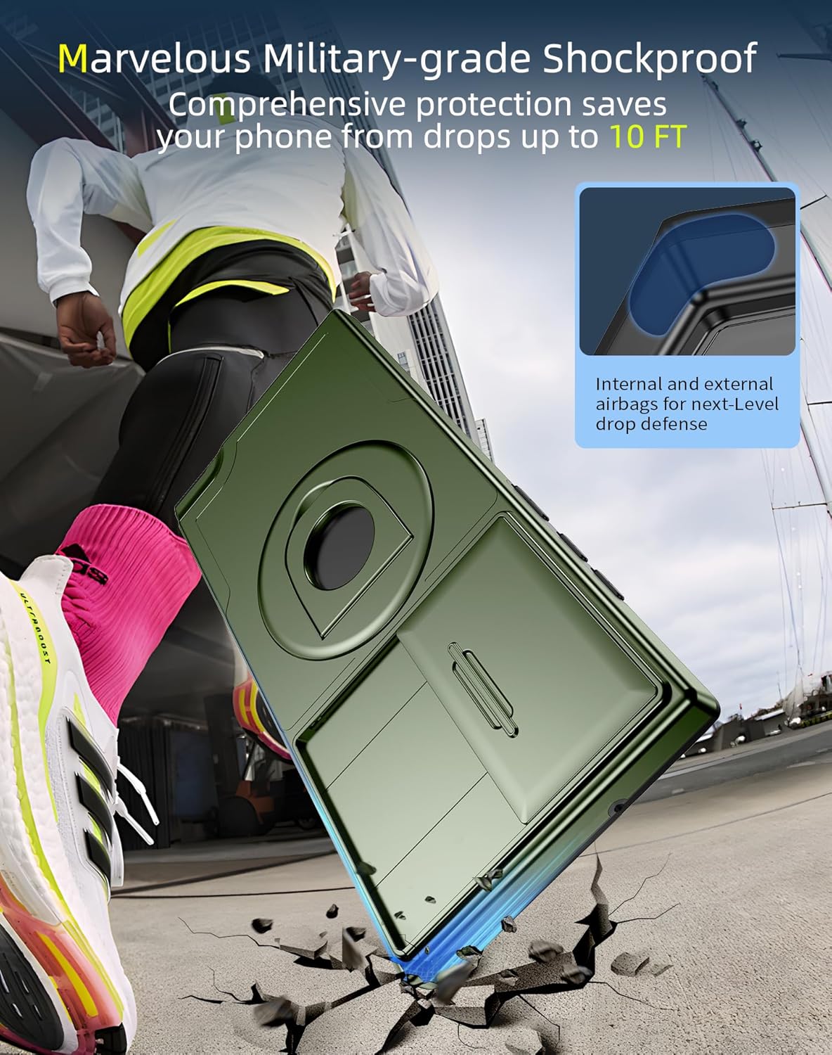 for Samsung Galaxy S23 Ultra Case Magnetic Compatible with MagSafe Wireless Charging,with Screen Protector,Built-in Stand Ring+Camera Cover Anti-Scratch Shockproof Heavy Duty Protection Green