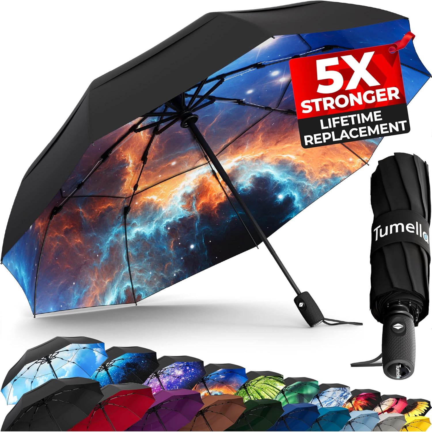 TUMELLA Strongest Windproof Travel Umbrella (Compact, Superior & Beautiful), Small Strong but Light