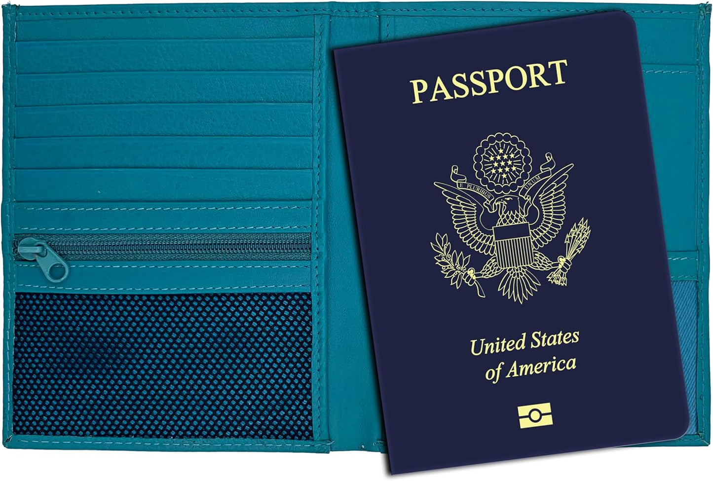 Teal RFID Genuine Leather Passport Wallet