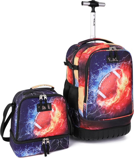 Tilami Rolling Backpack 19 inch with Lunchbox Wheeled Laptop Backpack,Rugby Black