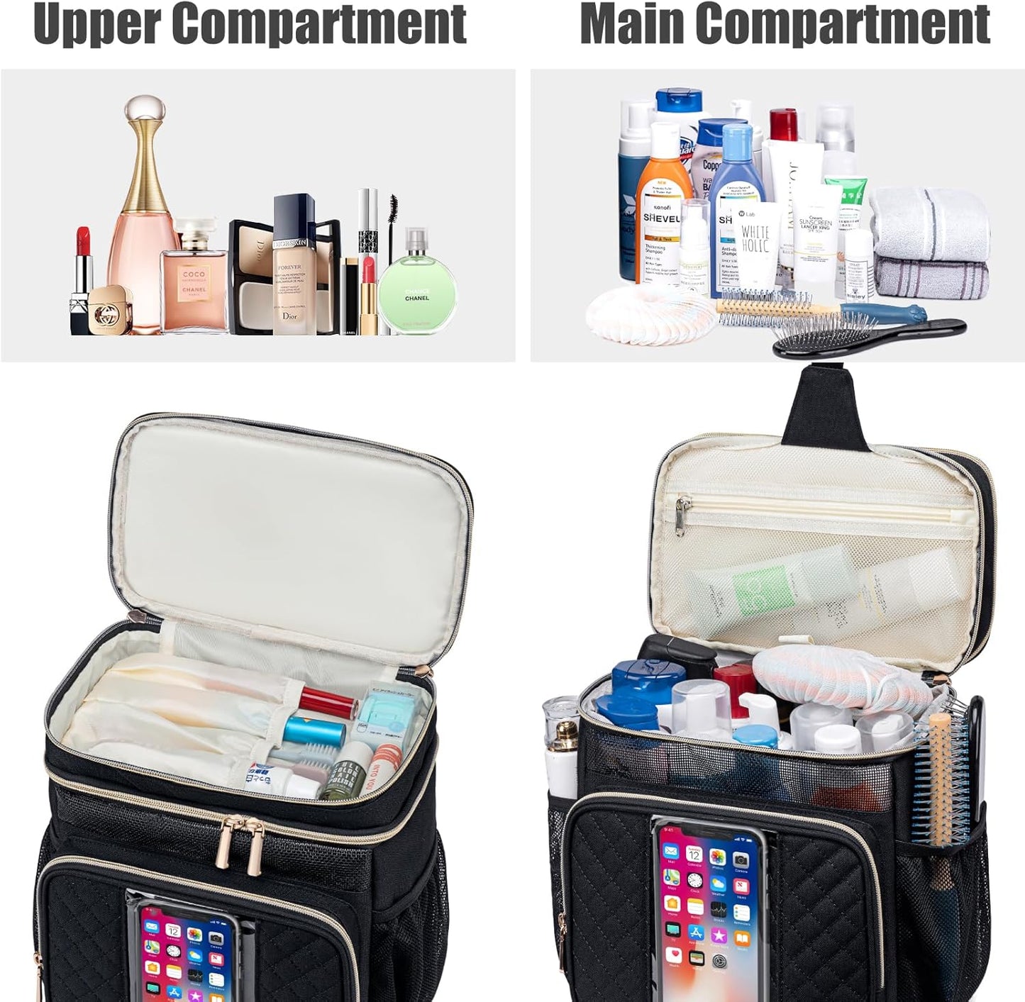 Large Toiletry Bag for Women Men,Bathroom Bag,Water Resistant Shower Bag,Makeup Bag,Portable Shower Caddy for College Dorm,Hanging Travel Toiletry Bag with Transparent Waterproof Phone Pocket