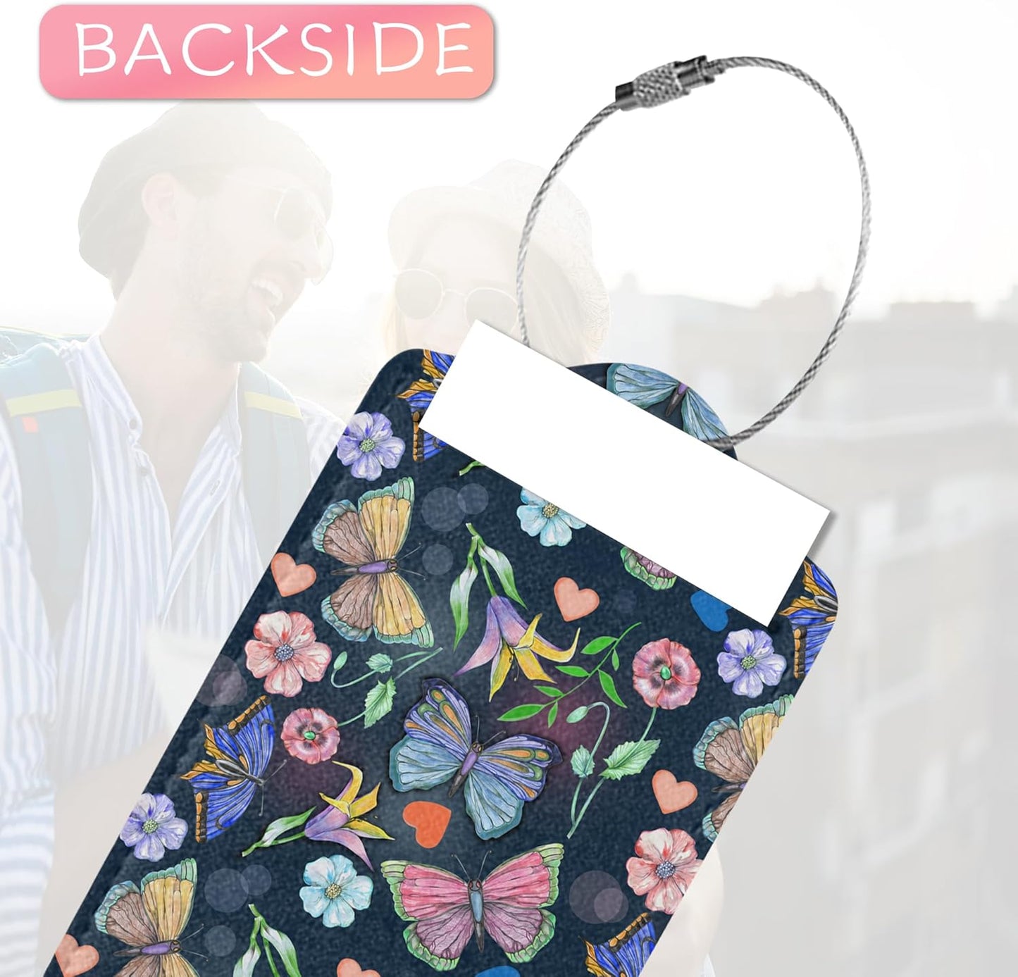 2 Pack Butterfly Flower Weeds Luggage Tag for Suitcases,PU Leather Bag Travel Suitcase ID Identifier Baggage Tags for Women Men Travel
