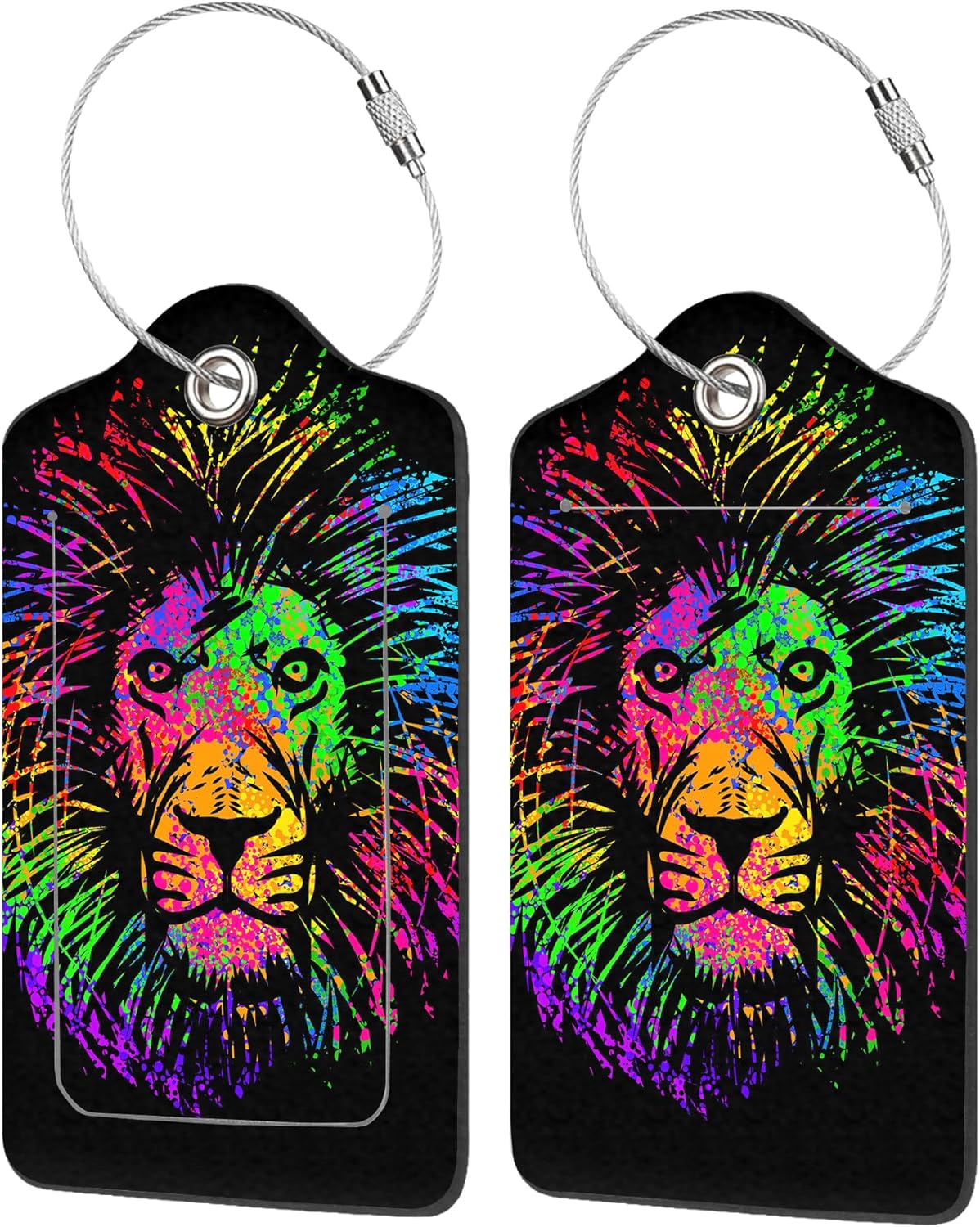 2 Pack Luggage Tags for Suitcases,Abstract Isolated Lion Luggage Tag,PU Leather Id Label Luggage Tags with Stainless Steel Loop and Privacy Cover for Women Men Teens Travel