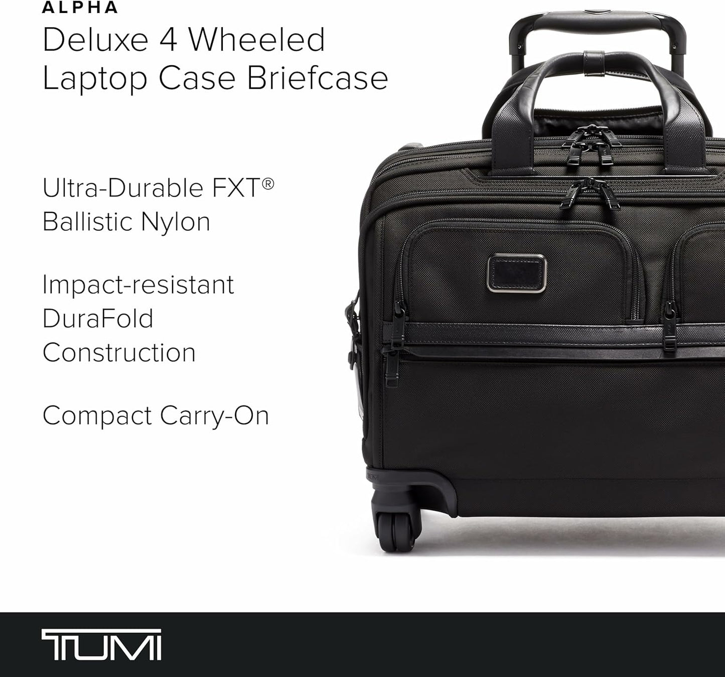 TUMI - Alpha Deluxe 4 Wheeled Laptop Case Brief - Laptop Bag with Wheels - Travel Briefcase with