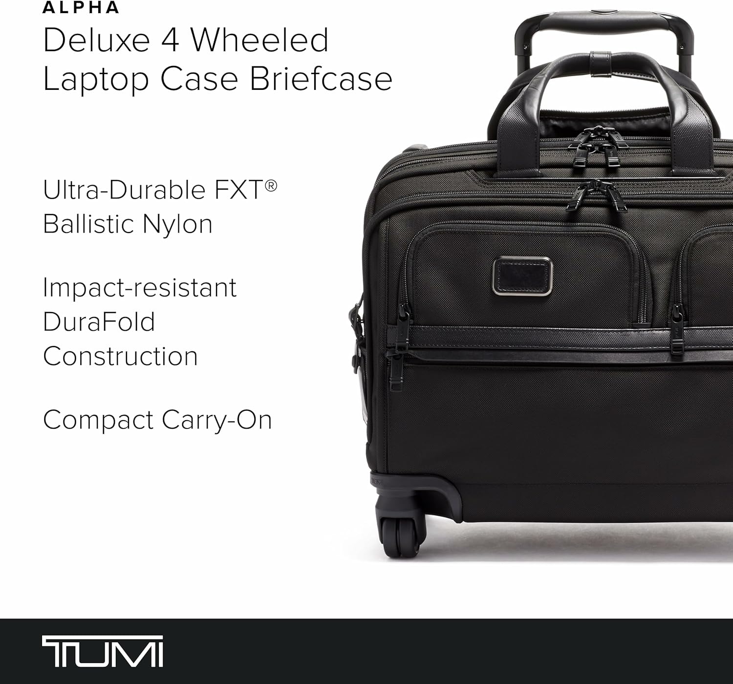 TUMI - Alpha Deluxe 4 Wheeled Laptop Case Brief - Laptop Bag with Wheels - Travel Briefcase with