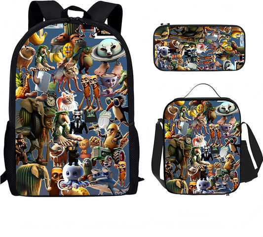  3PCS Italian Brainrot Casual Large Daypack Backpack,17in Shoulder Waterproof Lightweight Daypack Gifts (Color 2)