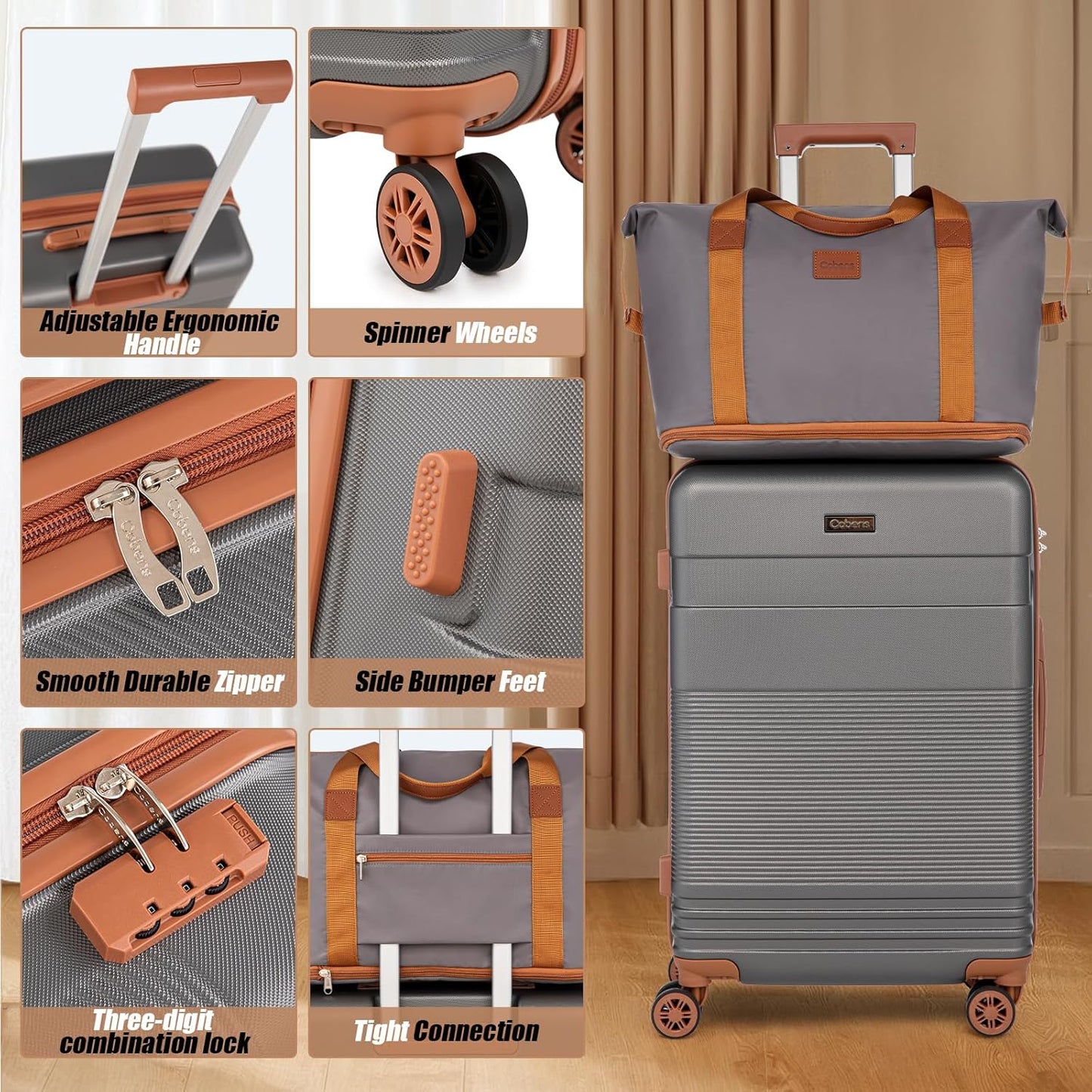 Luggage Sets 5 Piece with Spinner Wheels, Lightweight Hardshell Suitcases Set with Lock for Men and Women, Carry on Luggage Travel Set with Durable ABS Hard Case