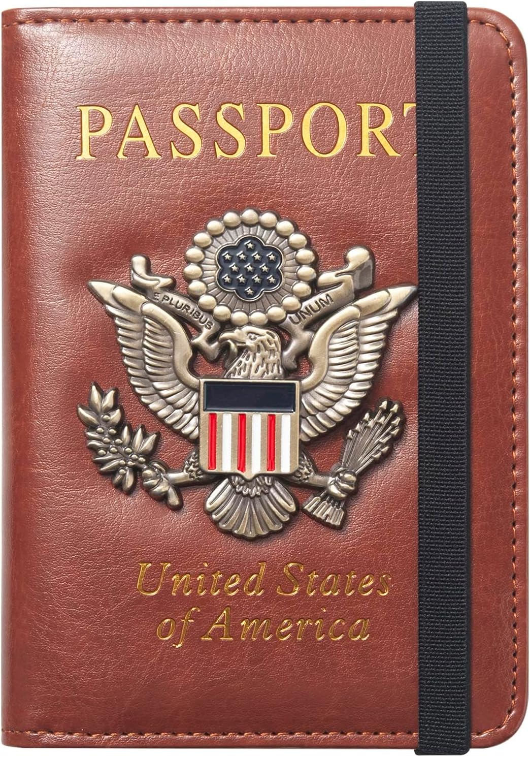 Passport Holder for Travel Men Women, RFID Blocking Passport Cover Leather Passport Wallet With 3D Metal Badge Waterproof Passport Case Travel Wallets Accessories Document Organizer (Brown)