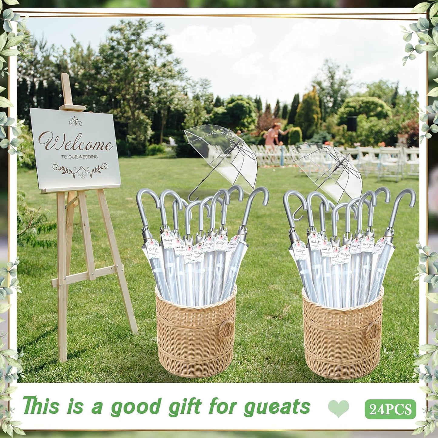Wedding Favors for Guest Umbrella Gifts Bulk 52 Inch Large Dome Rain Windproof Stick Umbrellas with Thank You Tags and Rope Guest Souvenirs for Wedding Party Bridal Favors