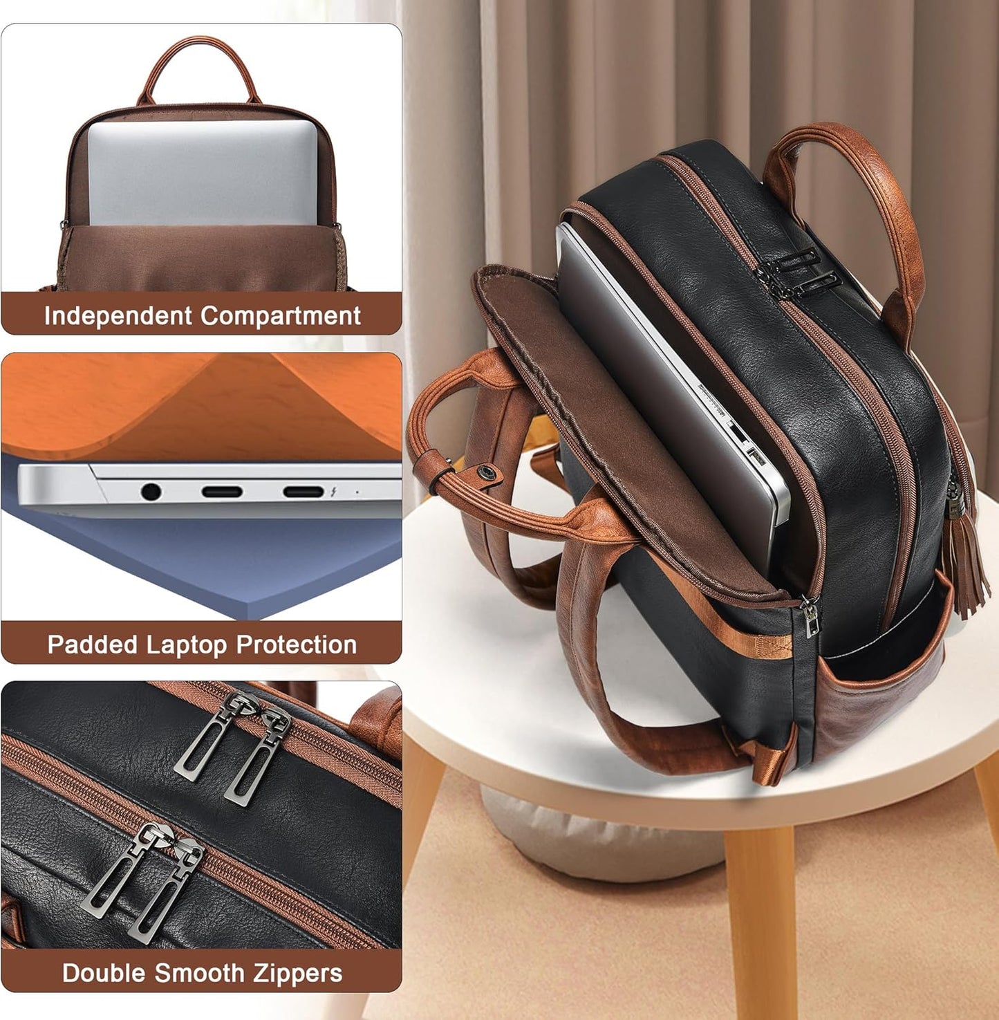 Shrrie Laptop Backpack for Women 15.6 inch Travel Leather Backpack Purse Work Computer Backpacks